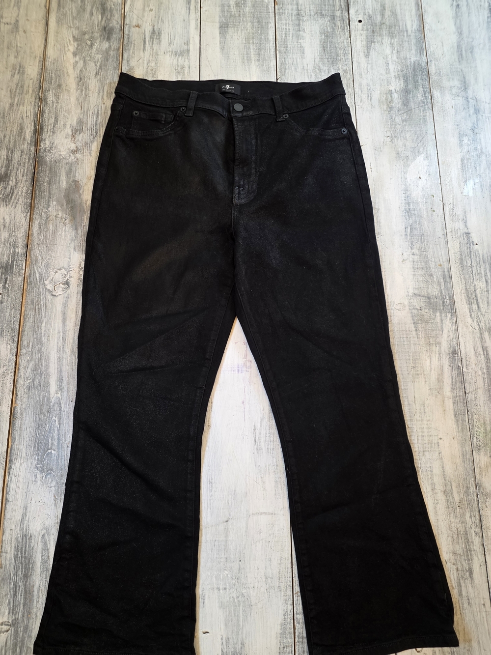 7 For All Mankind Women's Black Slim Kick Flared Jeans W Glittery Coating sz 31